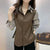 Lace Up Bow Blouse Women Colorblock Button Shirt Long Sleeve Top