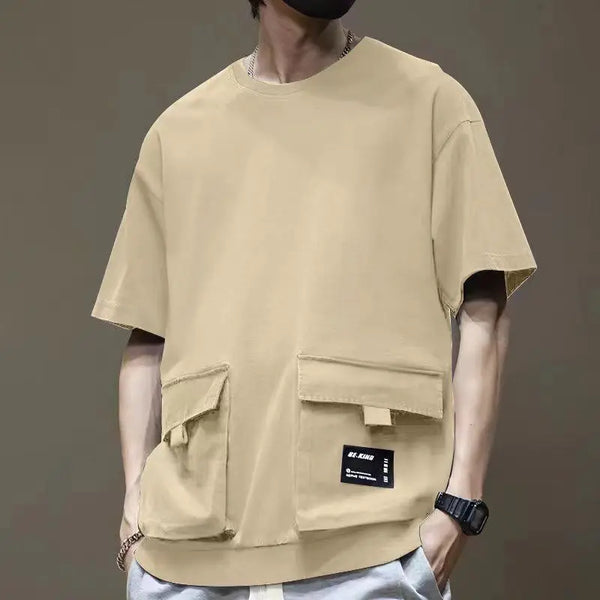 Mens Cargo Pocket Tee Oversized Dropped Shoulder Cotton T Shirt