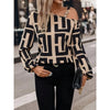 Off Shoulder Geometric Print Blouse Women Long Sleeve Hoodie Top