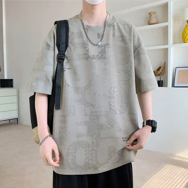 Fashion O-Neck All-match Printed T-Shirt Men's Clothing