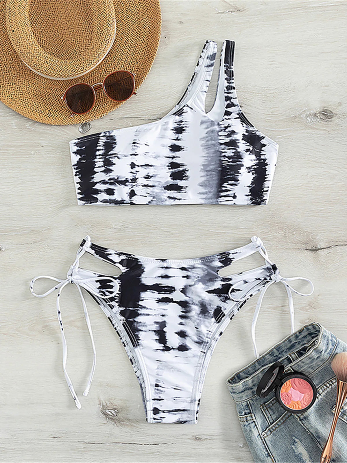 New Tie Dye One Shoulder Bikini: 2-Piece Swimwear