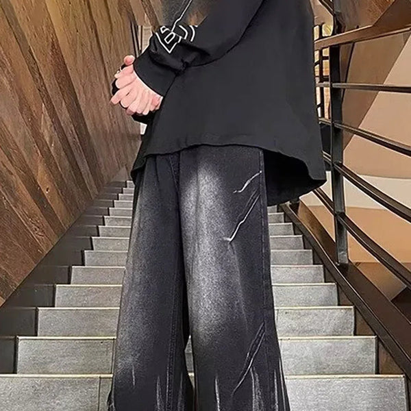 Mens Baggy Dye Denim Jeans Streetwear Loose Fit Pants