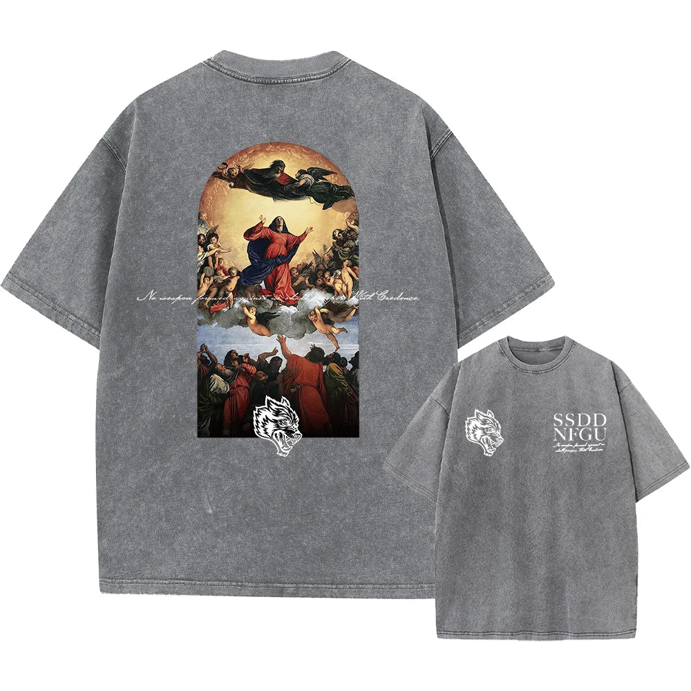 Men's Vintage Washed T-Shirt Retro Punk Hip Hop Cotton