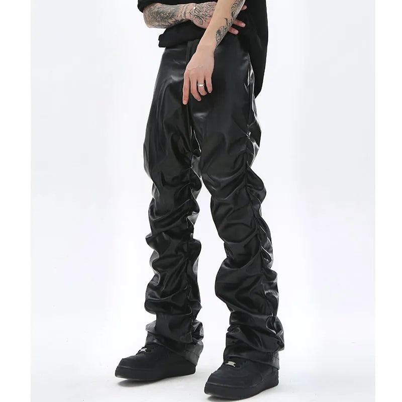 Hip Hop Mens Leather Pants Harajuku Retro Streetwear Loose Casual