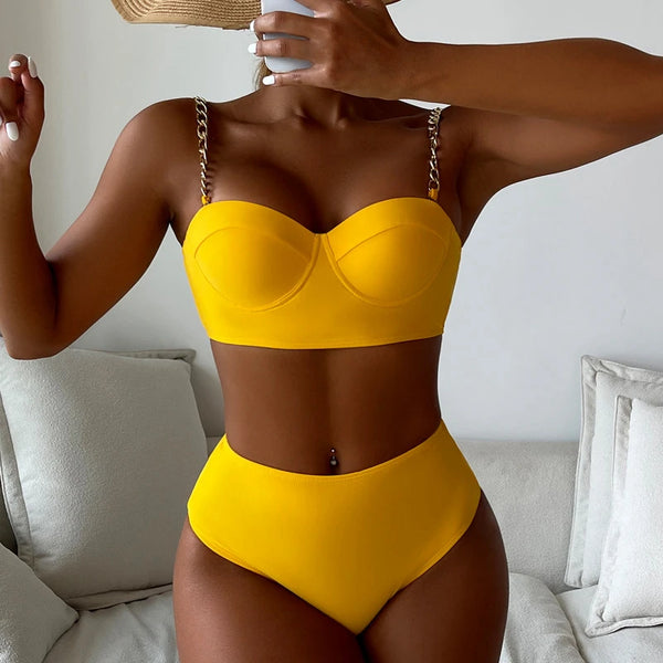 2024 High Waist Bikini Set mit Kettenträgern