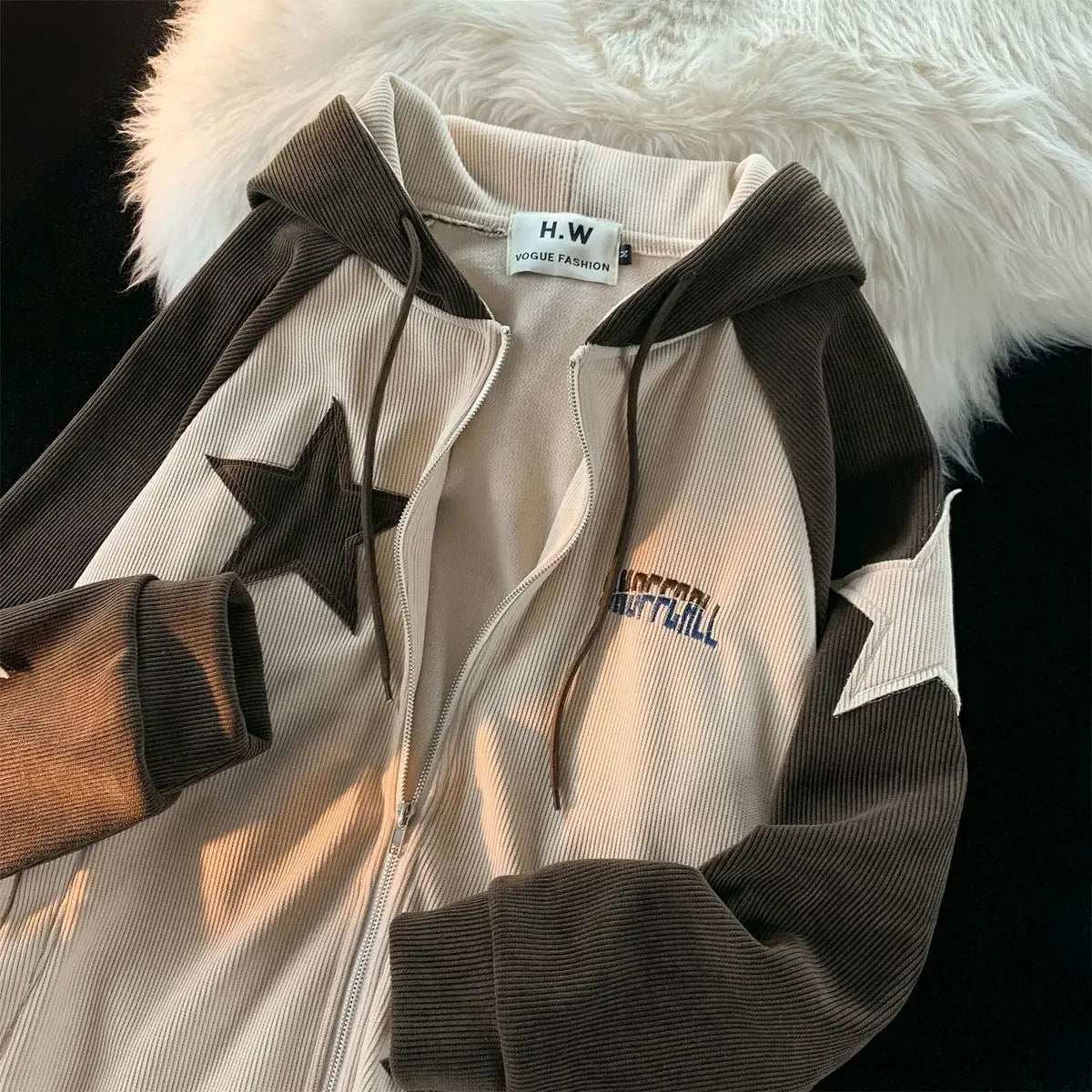 2025 Star Patch Zipper Hoodie Women Streetwear