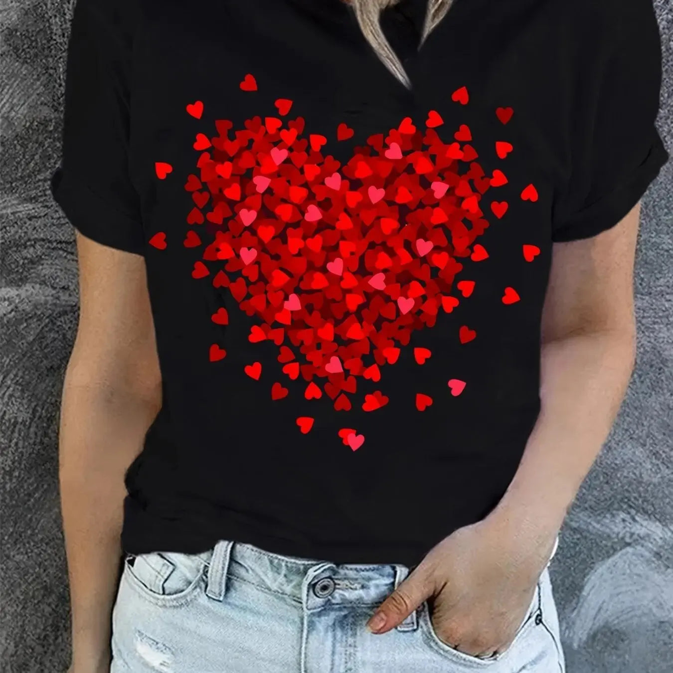 Women’s Heart Print Valentine’s Day T-Shirt Casual Short Sleeve