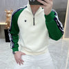 Mens Bee Embroidery Quarter Zip Pullover Sweatshirt