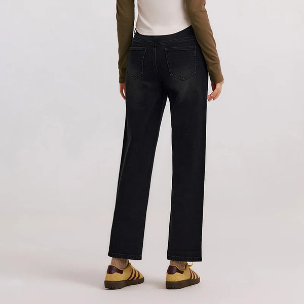 Frayed Jeans Women Straight Leg Loose Fit Denim Pants Winter