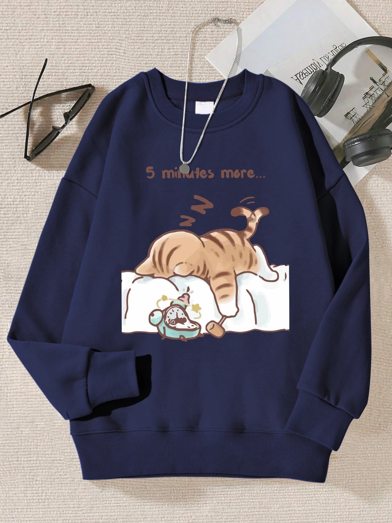 Cat Print Hooded Sweatshirt Women Casual Warm Autumn Pullover