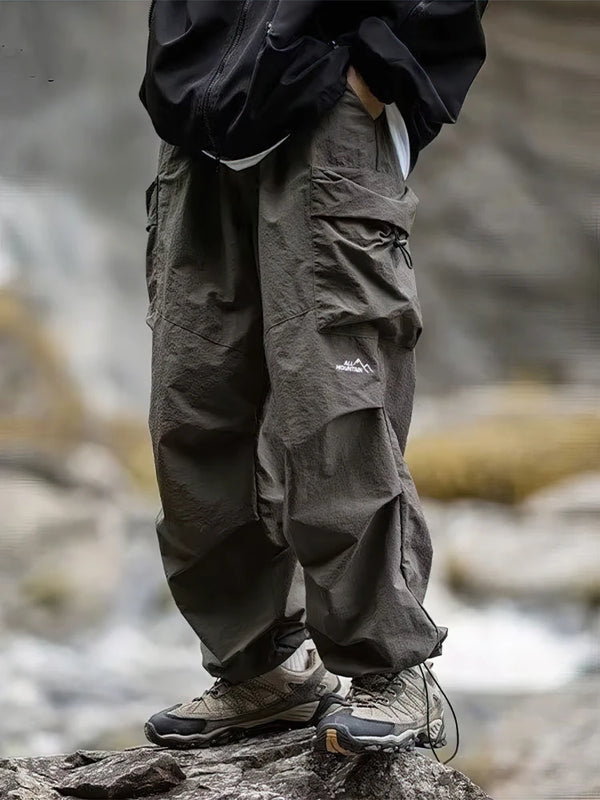Mens Cargo Parachute Pants Baggy Wide Leg Waterproof Hiking Outdoor