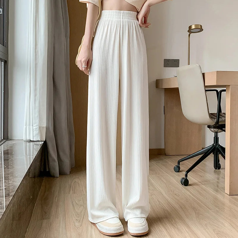 Women's High Waist Wide Leg Chiffon Pants Casual Loose Trousers