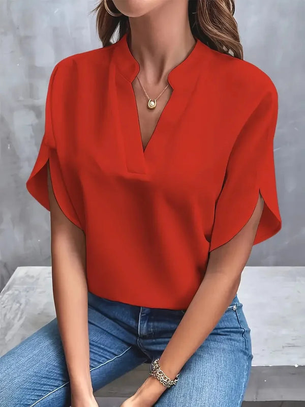 V Neck Half Sleeve Blouse Women Office Loose Pullover Top