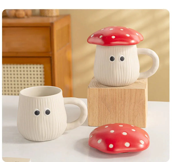 Creative Red Mushroom Ceramic Mug with Lid