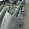 Mens Pleated Patchwork Jeans Parachute Style Oversized Retro Straight