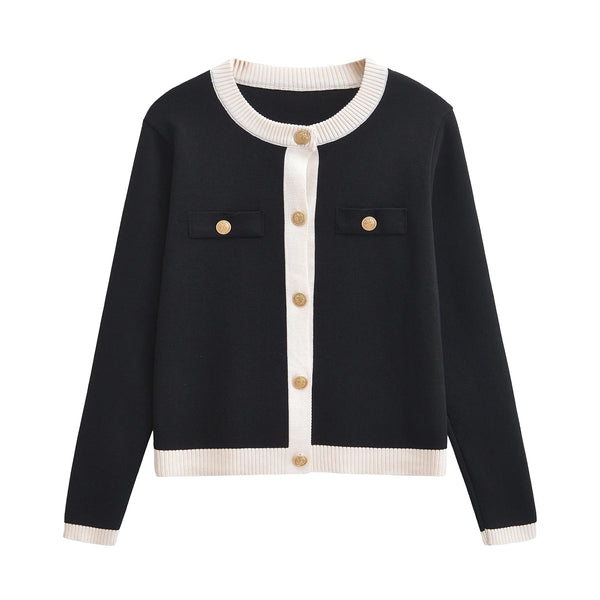 Women's Gold Button Knit Cardigan - Long Sleeve Sweater Coat