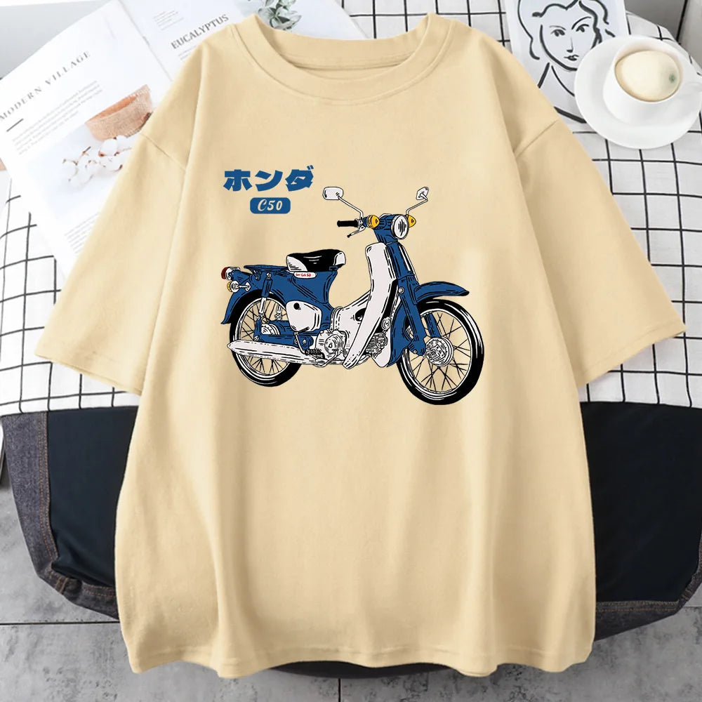Street American Classic Motorcycle Print T-shirt Gothic