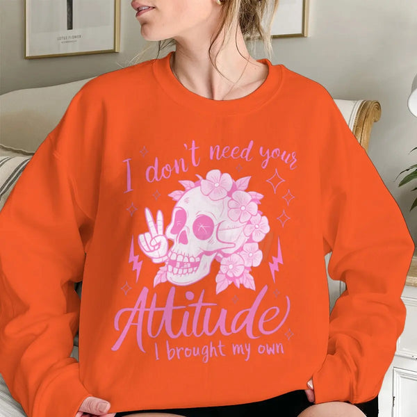 Funny Skeleton Hoodie Sarcastic ‘I Don’t Need Your Attitude’ Sweatshirt for Fall