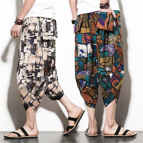 Harajuku Summer Loose Calf Length Casual Pants Men Wide Leg