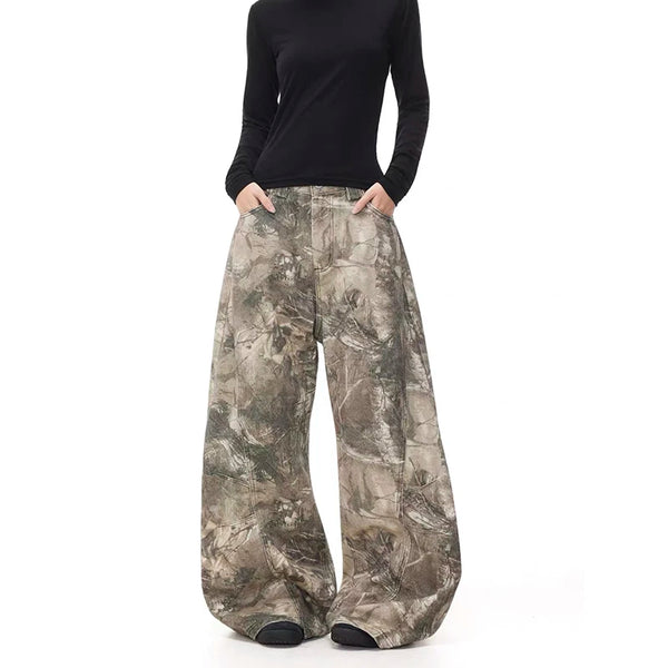 Women Y2K Camo Cargo Jeans Oversized Baggy Embroidered Denim