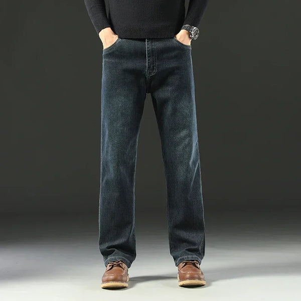 Blue Gray Jeans Men Straight Leg Stretch Business Casual Fit 40 42