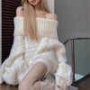 Women’s Off-Shoulder Knit Sweater – Loose Splice Pullover for Fall & Winter