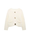 Women's Knit Cardigan Sweater - Gold Buttons & Patch Pockets