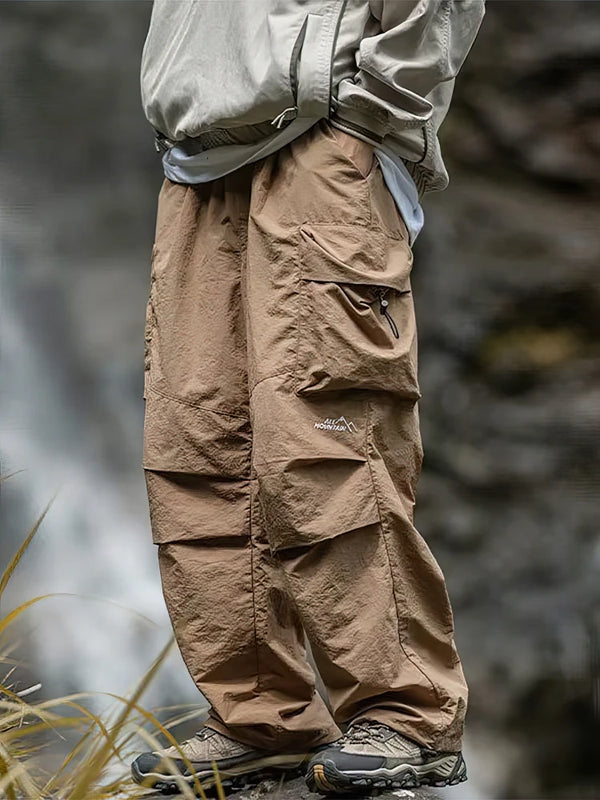 Mens Cargo Parachute Pants Baggy Wide Leg Waterproof Hiking Outdoor