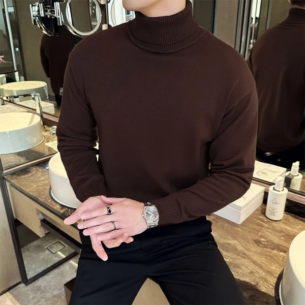 Korean Style Fleece Turtleneck Sweater Men Warm Pullover Knit