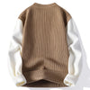 Mens Crew Neck Patchwork Sweater Long Sleeve Knit Pullover Casual