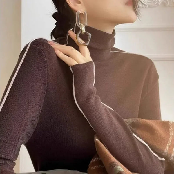 Turtleneck Sweater Women Slim Fit Office Elegant Pullover Top