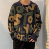 Mens Y2K Letter Print Knit Sweater Vintage Streetwear Pullover