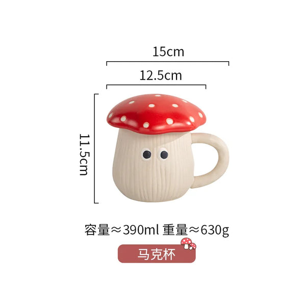 Creative Red Mushroom Ceramic Mug with Lid