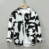 Mens Polo Collar Shirt Long Sleeve Button Up Abstract Print Casual