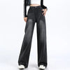 Y2K Black Wide Leg Jeans Women High Waist Fleece Lined Punk Style
