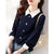 Womens Polo Collar Blouse Long Sleeve Button Patchwork Casual Top Slim