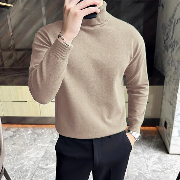 Korean Style Fleece Turtleneck Sweater Men Warm Pullover Knit