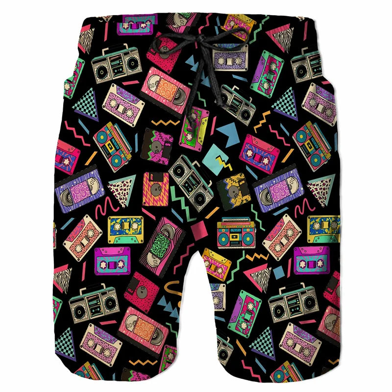 Colorful Graffiti Swim Trunks Men 80s 90s Street Style Pants