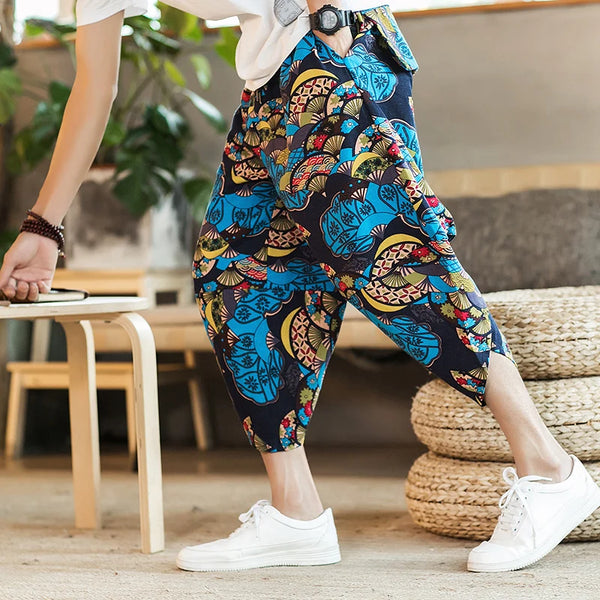Harajuku Summer Loose Calf Length Casual Pants Cotton Linen Baggy Pants