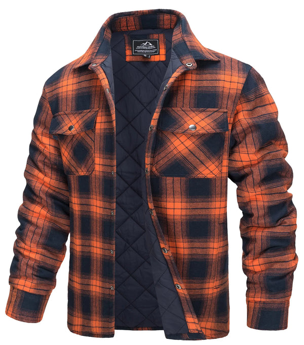 Men’s Plaid Flannel Shirt Jacket – Quilted Lined Winter Cotton Coat with Multi Pockets