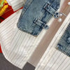 Striped Denim Jacket Women Korean Layered Look Shirt Spring Top