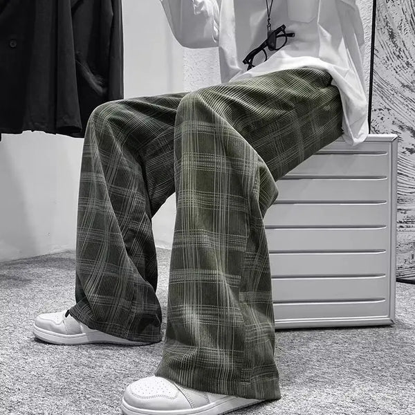 Mens Checkered Wide Leg Pants Oversized Plus Size Casual Joggers