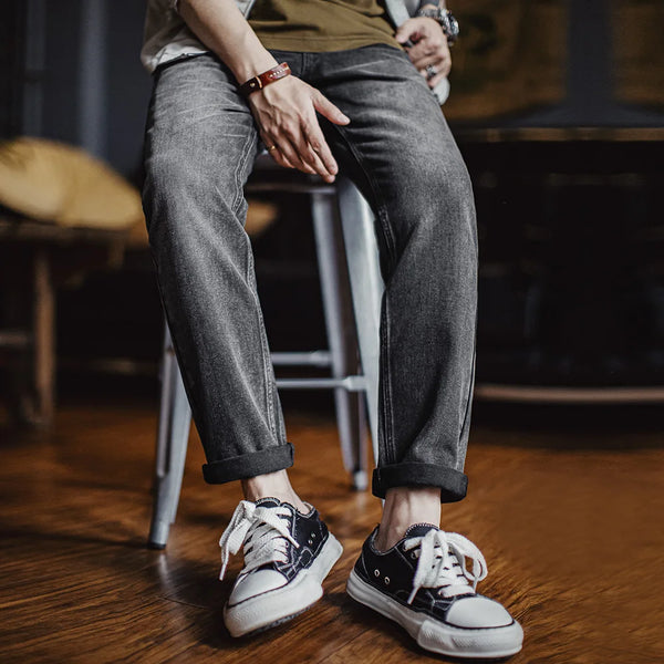 Maden Heavyweight Denim Jeans Washed Gray Straight Tapered Leg Fit