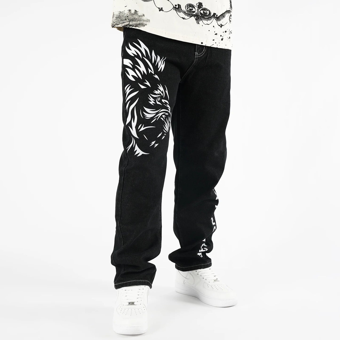 Y2k High Street Harajuku Style Men Straight Jeans Black Trousers Hip Hop