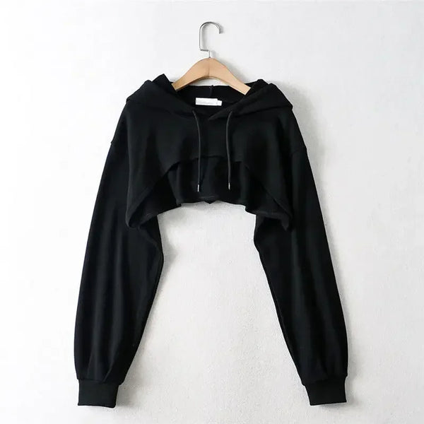 Female Hoodie Personality Irregular Crop Ultra Short Style Long Sleeve