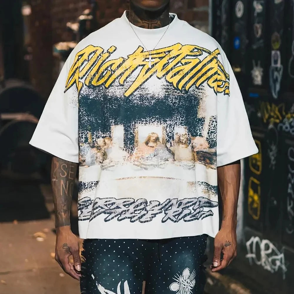 Men's Vintage Retro Graphic Oversized Cotton T-Shirt Harajuku