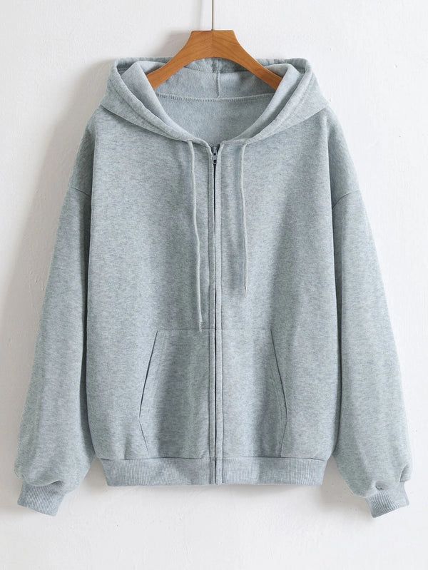 Oversized Zip Up Hoodie Women Warm Fleece Solid Fall Streetwear