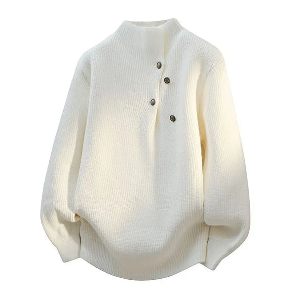 Unisex Turtleneck Sweater Oversized Button Detail Knit Pullover 2026