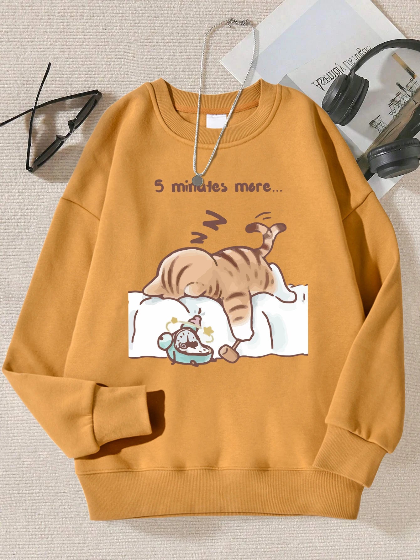 Women's Sleeping Cat Print Autumn Sweatshirt