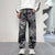 Men’s Light Luxury Mosaic Printed Jeans Retro Loose Wide-Leg Denim Trousers